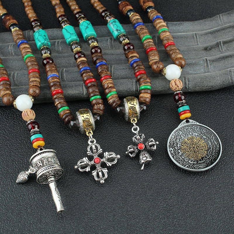 Buddha Stones, tibetische Om Mani Padme Hum Gebetsmühle, Rotation, Vajra-Holz-Halsketten-Anhänger - image 14