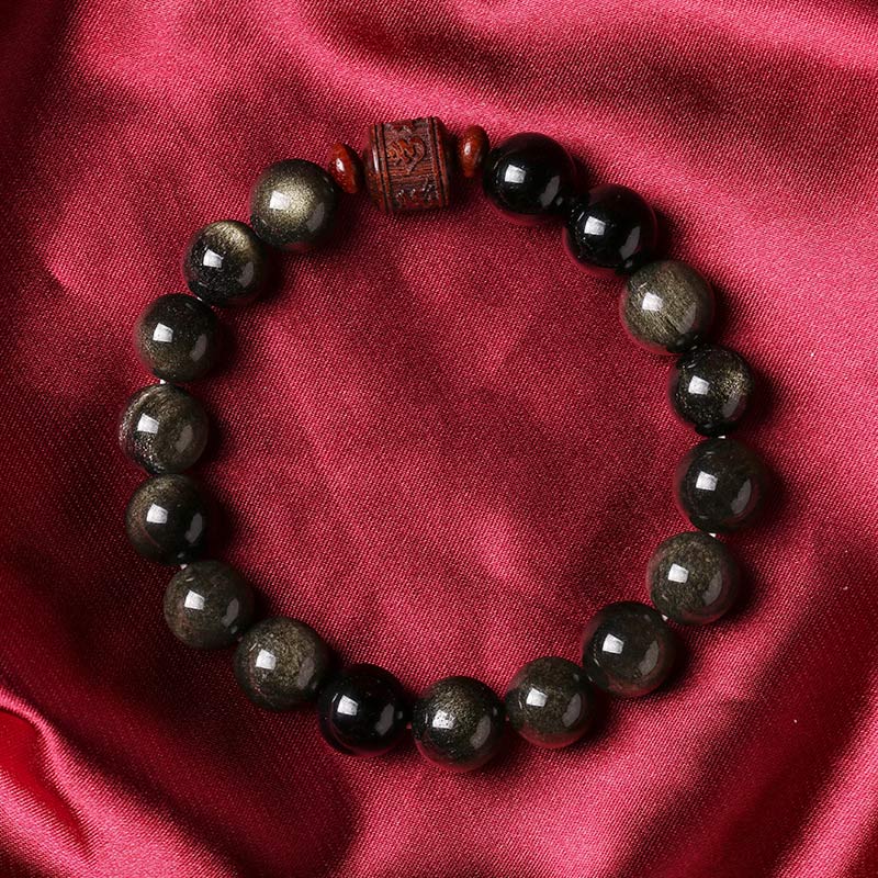 Buddha Stones, natürlicher Goldglanz-Obsidian, Regenbogen-Obsidian, Om Mani Padme Hum Fu, Charakter-Heilungsarmband