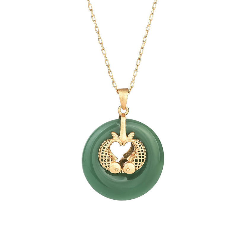 Buddha Stones Cyan Jade Koi Fisch Glück Halskette Anhänger - image 5