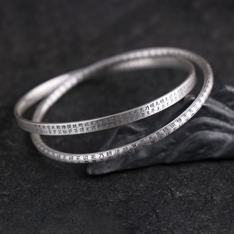 Buddha Stones 999 Sterling Silber Herz Sutra Geschnitzter Schutzarmband Armreif - image 3