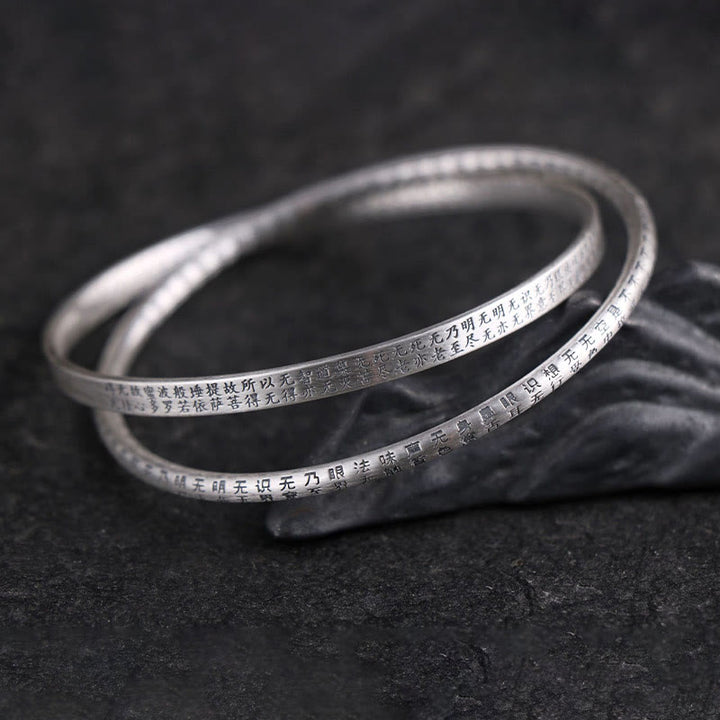 Buddha Stones 999 Sterling Silber Herz Sutra Geschnitzter Schutzarmband Armreif - image 3