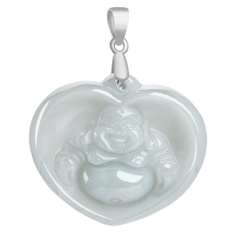 Buddha Stones 925 Sterling Silber Lachender Buddha Weiß Jade Glückssegen Halskettenanhänger - image 13