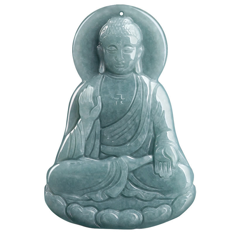 Buddha Stones Amitabha Buddha natürliche Jade Lotus Amulett Mitgefühl String Halskette Anhänger - image 10