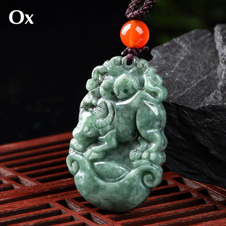 Buddha Stones, natürliche Jade, 12 chinesische Sternzeichen, Wohlstands-Halsketten-Anhänger - Ochse - image 17