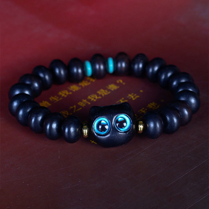 Buddha Stones, Ebenholz, Liuli-Glas, hübsches Katzen-Peace-Balance-Armband - image 7