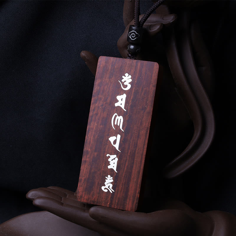 Buddha Stones, 999er-Sterlingsilber, kleines Blatt, rotes Sandelholz, Ebenholz, Om Mani Padme Hum, eingelegter Schutz-Halskettenanhänger - image 4