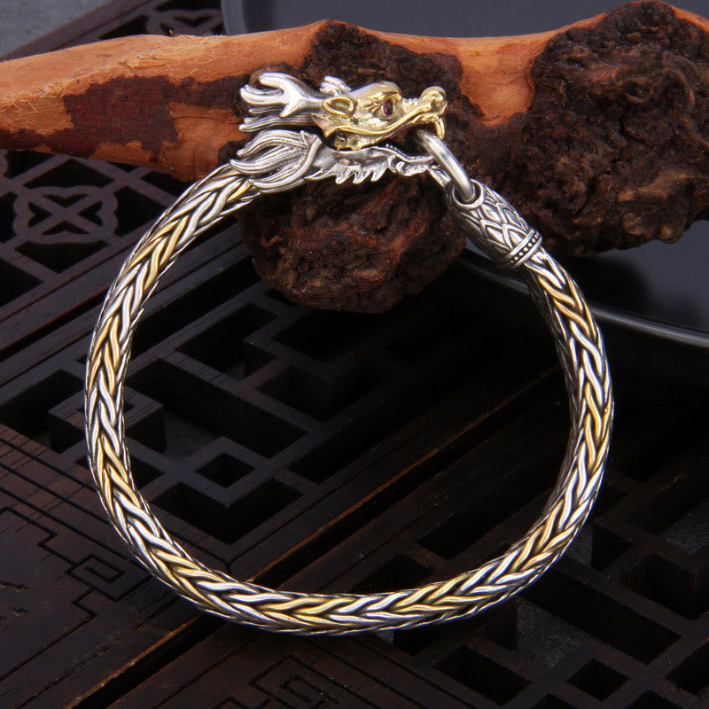Armband aus 925er-Sterlingsilber mit Buddha Stonesn, Jahr des Drachen, verheißungsvoller Drache, Schutz aus Metall mit geflochtenem Design - 22 cm, passend für einen Handgelenkumfang von 20 cm - image 0