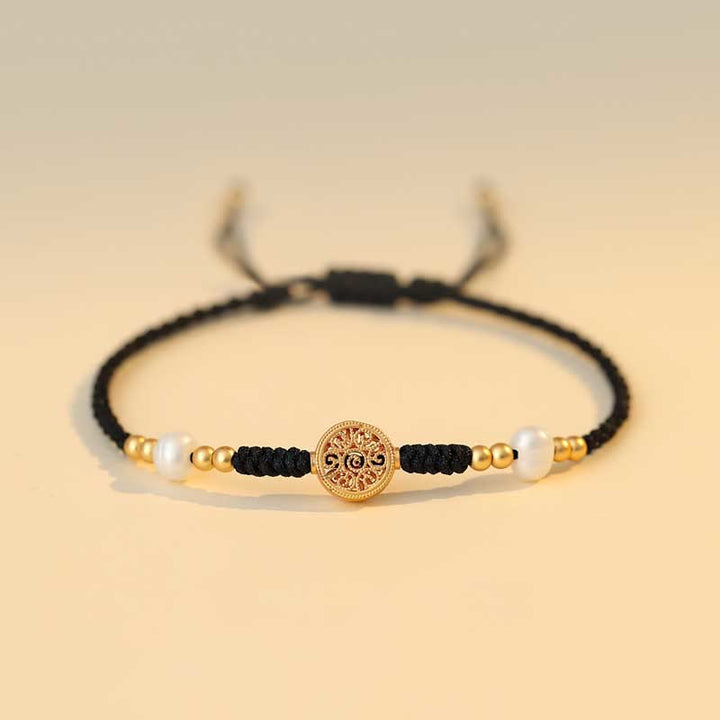 Geflochtenes Armband mit Buddha Stonesn, Kupfermünze, Glücksbaum, Glück, Stärke