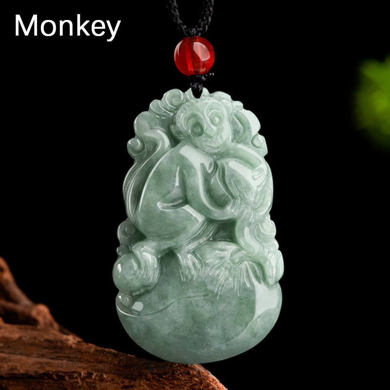 Halskette mit Buddha Stonesn, natürlicher grüner Jade, 12 chinesische Sternzeichen, Glück, Wohlstand