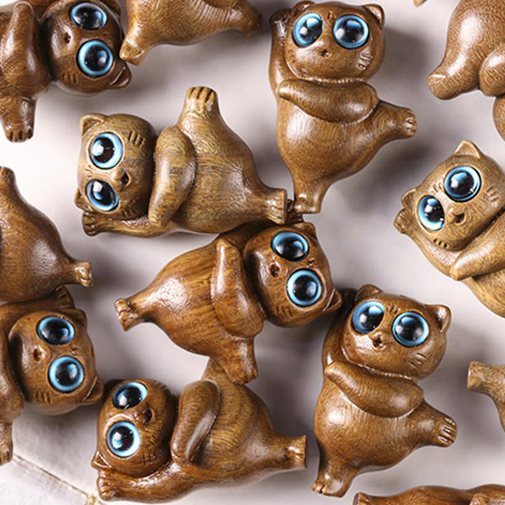 Buddha Stones Mini-Tanzende Katze aus grünem Sandelholz mit Gravur, positive Schreibtischdekoration - image 11