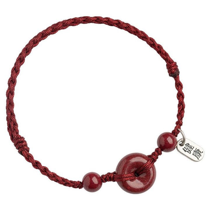 Buddha Stones, handgefertigt, Zinnober-Friedensschnalle, sicheres und gesundes Charm-Segen-Armband, Fußkettchen