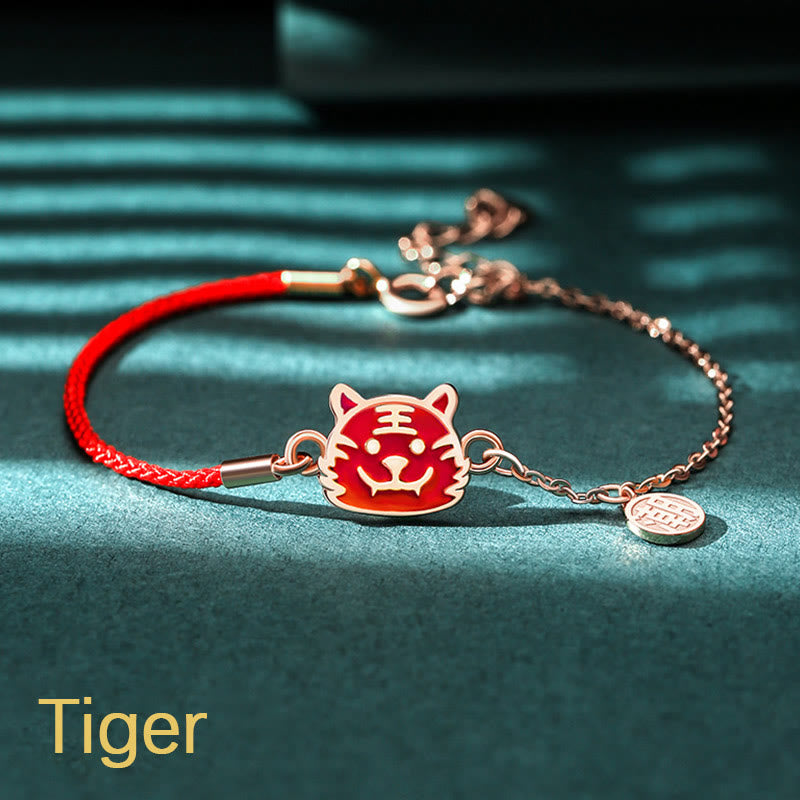 Buddha Stones 925 Sterling Silber Farbwechselndes chinesisches Sternzeichen Glücksschutz Rotes Kettenarmband - Tiger (Handgelenkumfang 14–15 cm) - image 7
