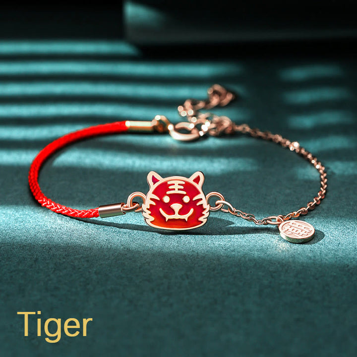 Buddha Stones 925 Sterling Silber Farbwechselndes chinesisches Sternzeichen Glücksschutz Rotes Kettenarmband - Tiger (Handgelenkumfang 14–15 cm) - image 7