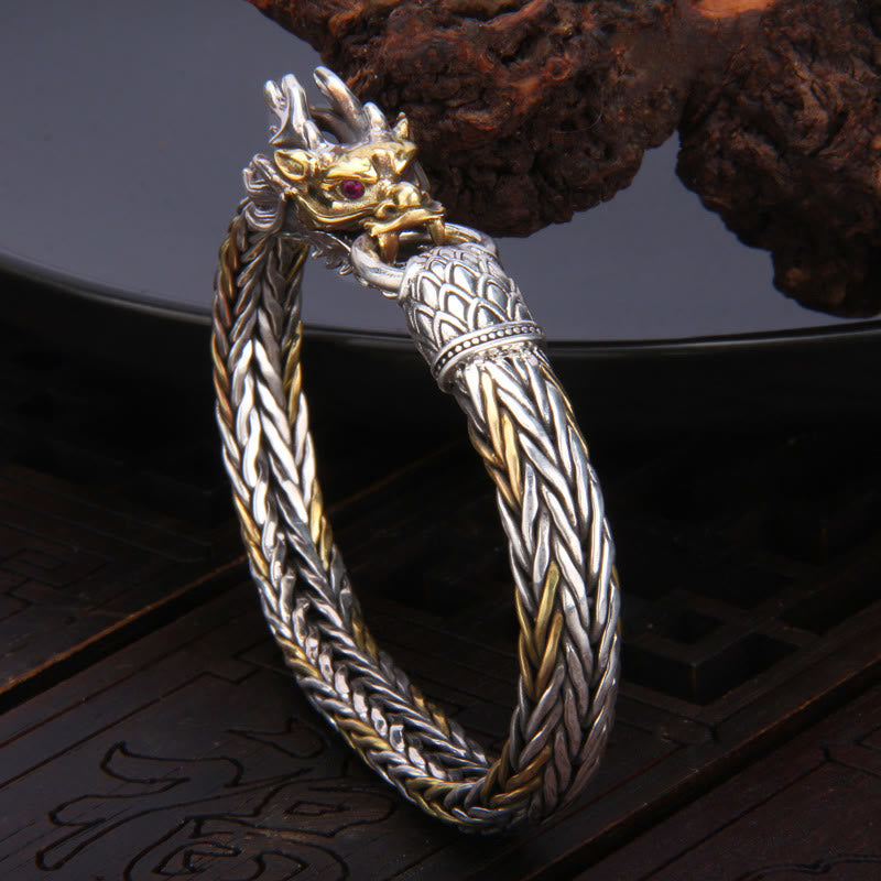Armband aus 925er-Sterlingsilber mit Buddha Stonesn, Jahr des Drachen, verheißungsvoller Drache, Schutz aus Metall mit geflochtenem Design - image 1