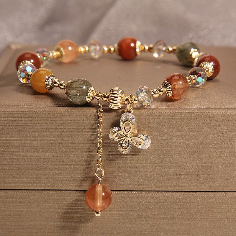 Buddha Stones Natur Fu Lu Shou Regenbogen Kristall Rutilquarz Reichtum Schmetterling Charm Armband