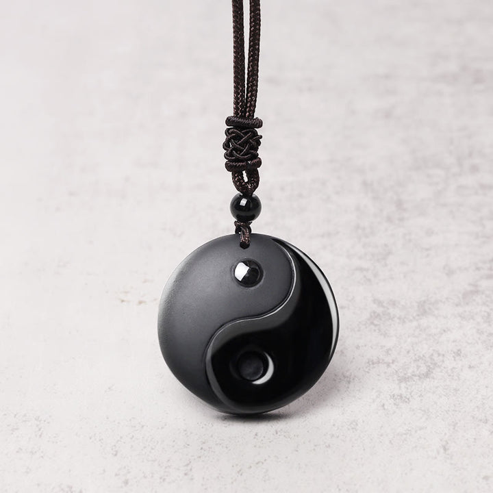 Buddha Stones, schwarzer Obsidian, Taoismus, fünf heilige Berge, Mantra mit neun Charakteren, geschnitzte Reinigung, Yin-Yang-Halskettenanhänger - image 8