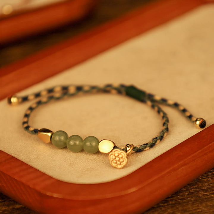Buddha Stones Handgefertigtes geflochtenes Lotus-Charm-Armband aus hetianischer Jade