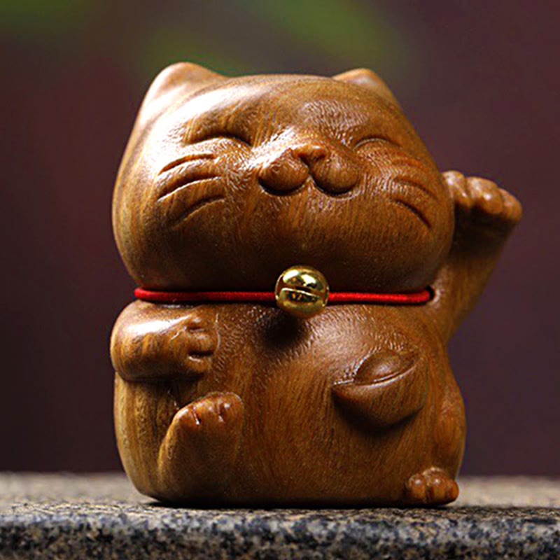 Buddha Stones Green Sandelwood Small Mini Cute Lucky Cat Peace Dekorationen - image 3