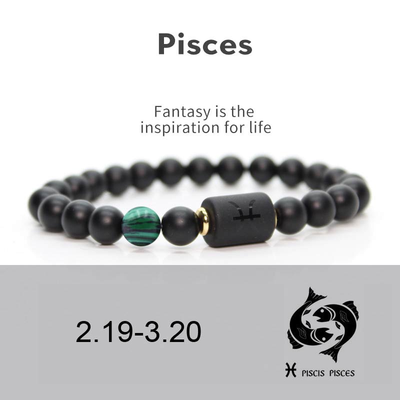 Buddha Stones 12 Sternbilder des Tierkreises, verstellbares Armband aus schwarzem Onyx