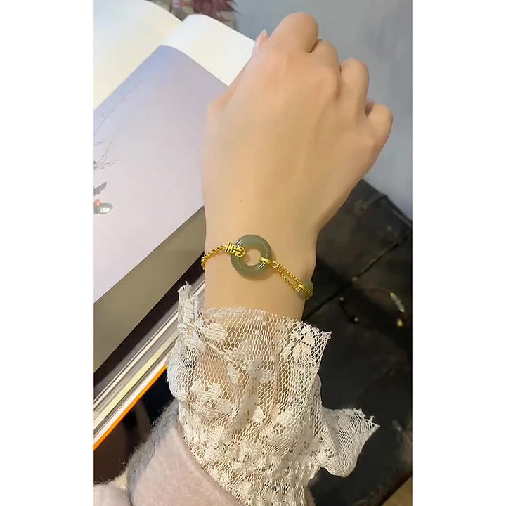 Rundes Jade-Friedensschnallen-Kürbis-Fu-Charakter-Glücksbringer-Wohlstandskettenarmband