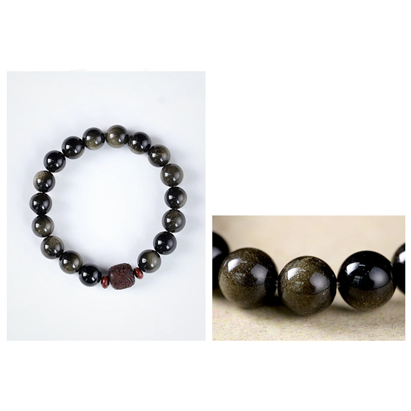 Buddha Stones, natürlicher Goldglanz-Obsidian, Regenbogen-Obsidian, Om Mani Padme Hum Fu, Charakter-Heilungsarmband