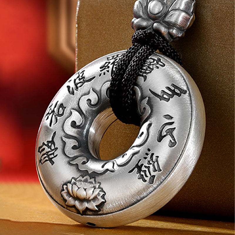 999 Sterling Silber Herz Sutra Lotus Peace Schnalle Halskette Anhänger - image 4