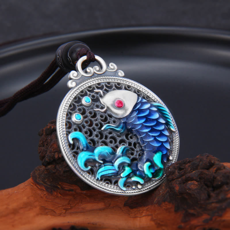 Buddha Stones 999 Sterling Silber Glück Koi Fisch Erfolg Wohlstand Halskette Anhänger - image 2
