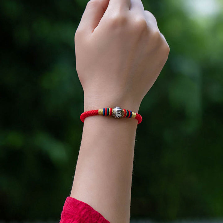 Buddha Stones 925 Sterling Silber Tibet handgefertigtes Om Mani Padme Hum Glücksschutz King Kong Knoten geflochtenes Armband