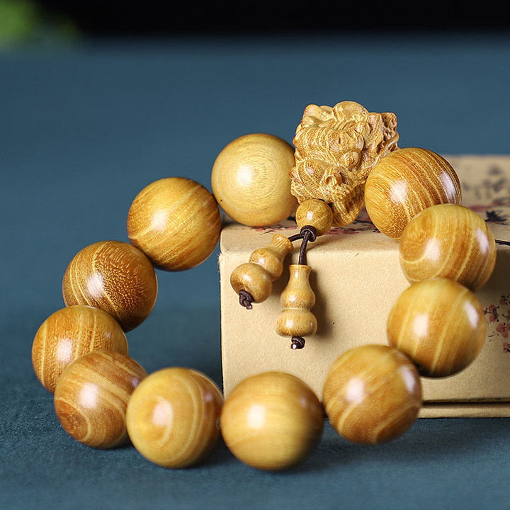Buddha Stones Rosenholz Grünes Sandelholz Kleines Blatt Rotes Sandelholz Drache Geschnitztes Schutzarmband