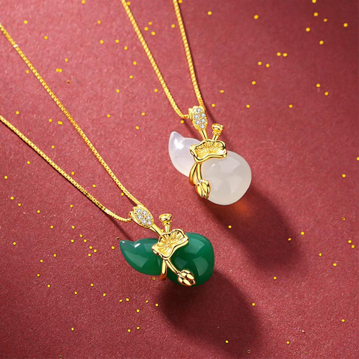 Buddha Stones Cyan Jade Kürbis Lotusblatt Fülle Anhänger Halskette - image 3