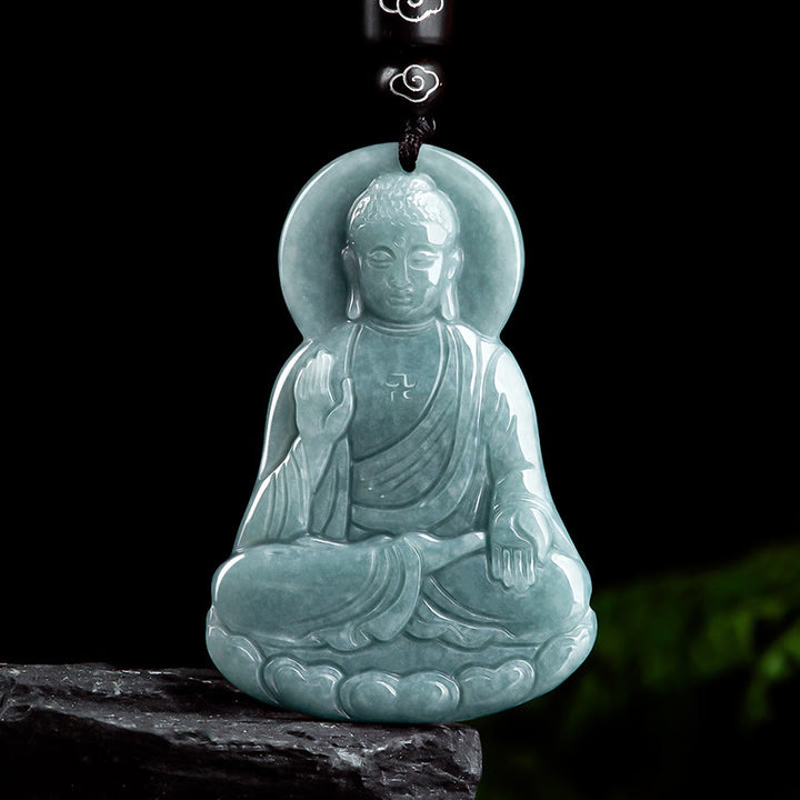 Buddha Stones Amitabha Buddha natürliche Jade Lotus Amulett Mitgefühl String Halskette Anhänger - Buddha-Symbol (Mitgefühl ♥ Gelassenheit) - image 1