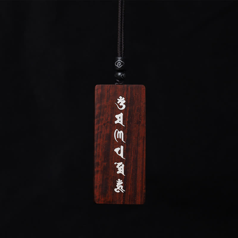 Buddha Stones, 999er-Sterlingsilber, kleines Blatt, rotes Sandelholz, Ebenholz, Om Mani Padme Hum, eingelegter Schutz-Halskettenanhänger - image 7