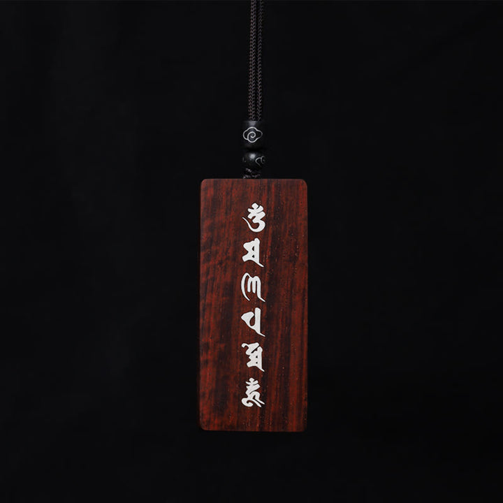 Buddha Stones, 999er-Sterlingsilber, kleines Blatt, rotes Sandelholz, Ebenholz, Om Mani Padme Hum, eingelegter Schutz-Halskettenanhänger - image 7