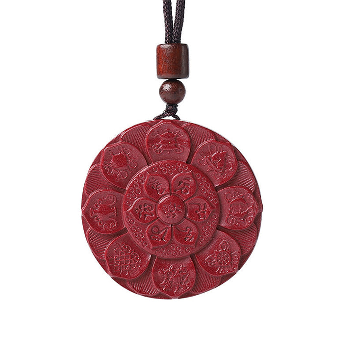 Buddha Steine natürliche Zinnober Lotus Om Mani Padme Hum Segen Halskette String Anhänger