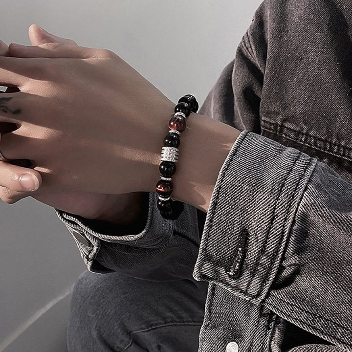 Buddha Stones natürliches schwarzes Obsidian-Tigerauge-Armband zur Krafterfüllung