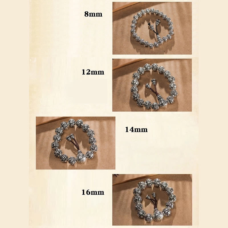 Buddha Stones Tibetisches Om Mani Padme Hum Amulett-Armband mit geschnitzten Legierungsperlen