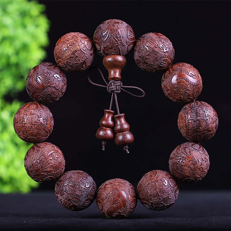 Buddha Stones Chinesisches Sternzeichen Palisander Ebenholz Kupfermünze PiXiu Geschnitztes Wärmearmband