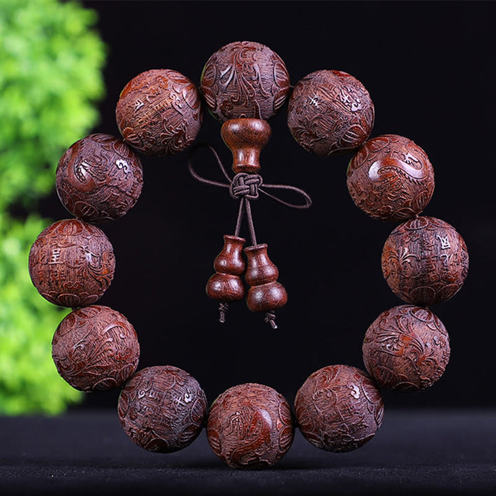 Buddha Stones Chinesisches Sternzeichen Palisander Ebenholz Kupfermünze PiXiu Geschnitztes Wärmearmband