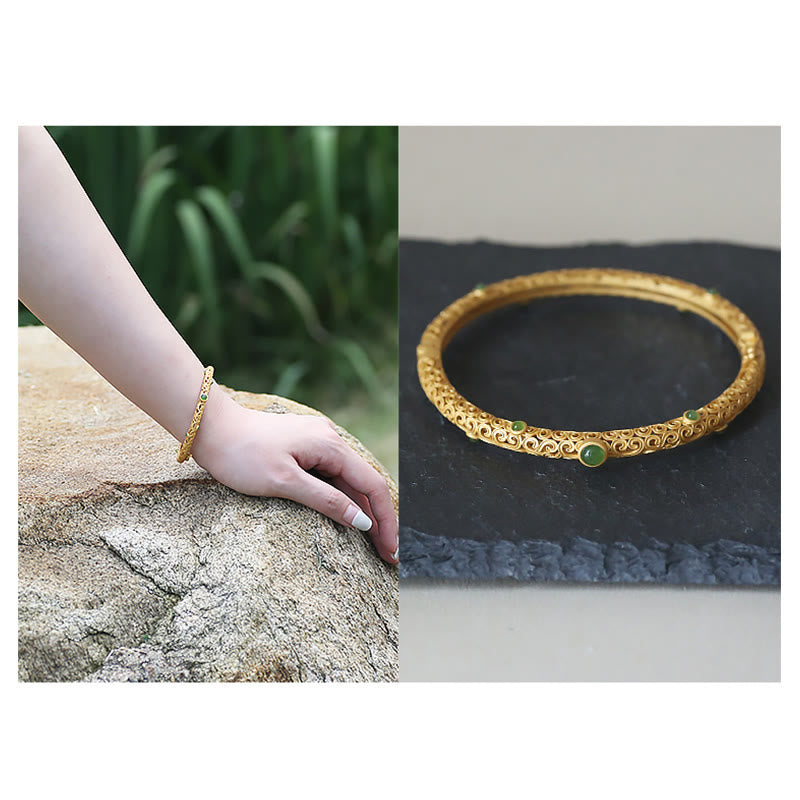 Buddha Stones Cyan Jade Kupfer Glücksverheißende Wolken Calm Healing Armband Armreif