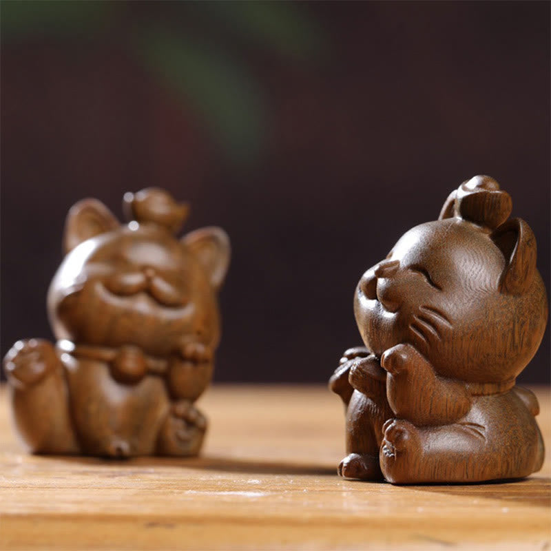 Buddha Stones Mini grüner Sandelholzbarren, glückliche Katze, geschnitzte Friedens-Schreibtischdekoration - image 18