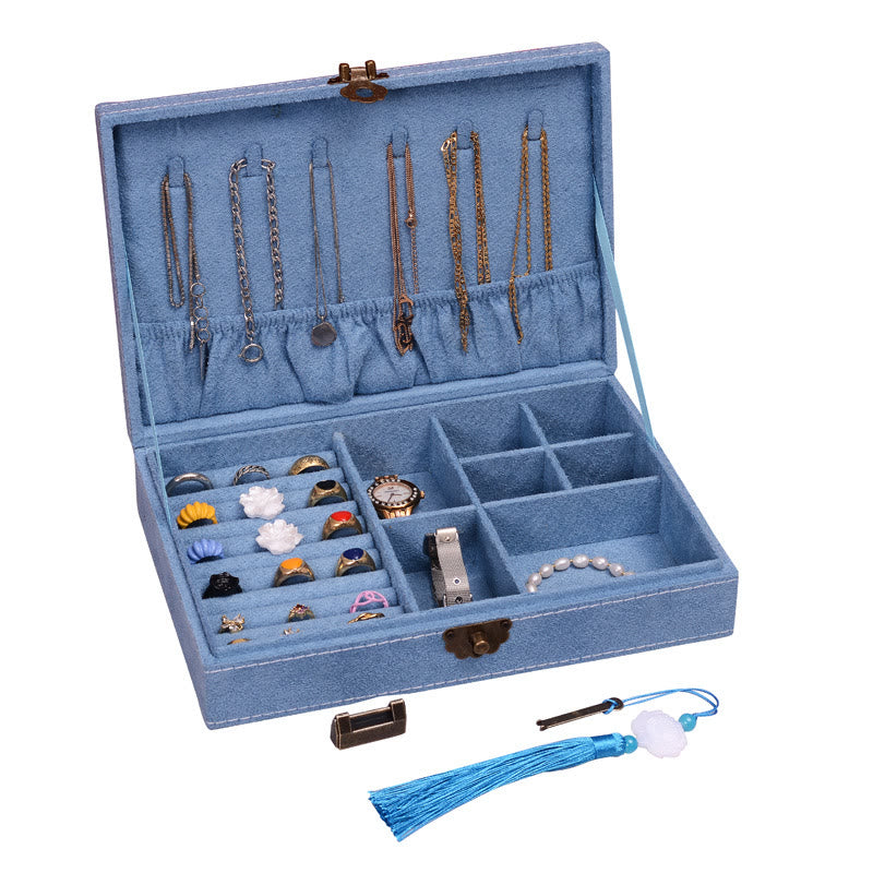 Buddha Stones, schlichtes Design, Schmuckschatulle, Organizer, einlagige Flanell-Schmuckaufbewahrungsbox mit Schloss - Blau 28 cm * 19 cm * 6,5 cm - image 16