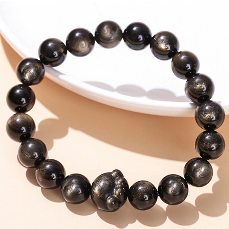 Buddha Stones Natürlicher Goldglanz-Obsidian, Silberglanz-Obsidian, niedliches Katzenpfotenkrallen-Reichtumsarmband - image 4