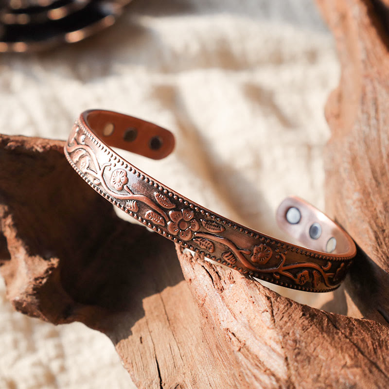 Buddha Stones Floral Magnetischer Kupfer Verstellbarer Armreif