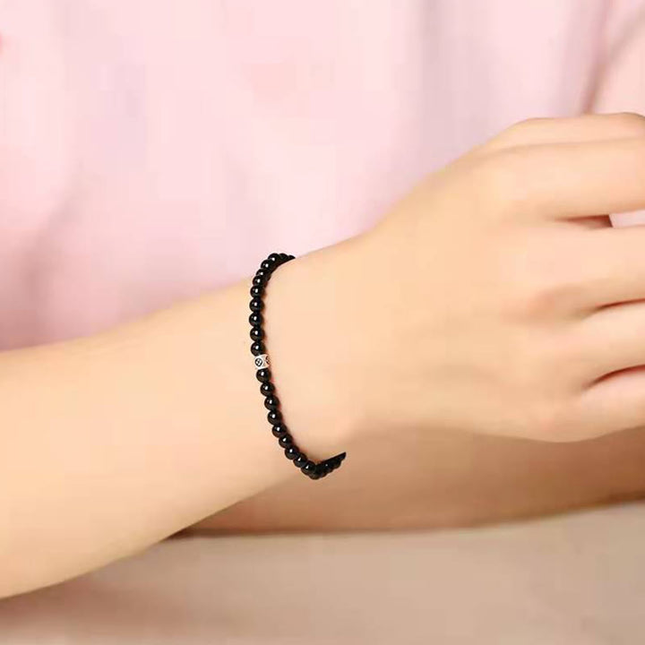 Buddha Stones natürliches schwarzes Obsidian-Rauchquarz-Reinigungs-Stärke-Armband