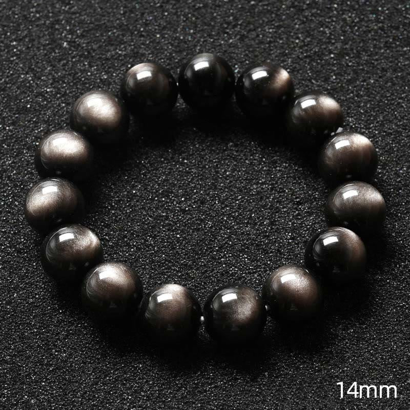 Buddha Stones Natürliches Obsidian-Armband mit silbernem Glanz und beruhigendem Schutz
