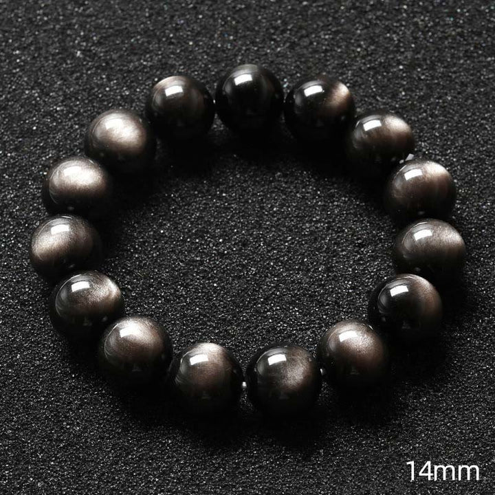 Buddha Stones Natürliches Obsidian-Armband mit silbernem Glanz und beruhigendem Schutz