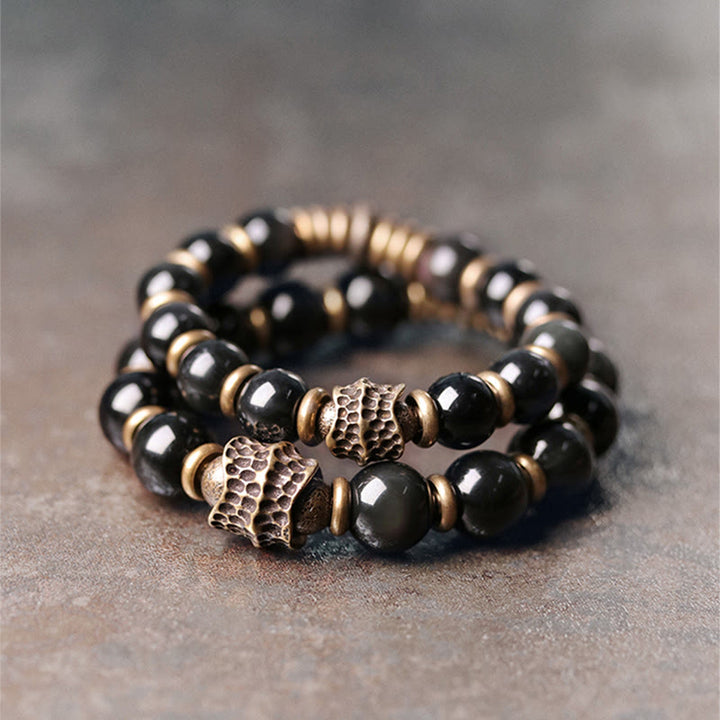 Buddha Stones Regenbogen-Obsidian-Kupfer-Liebesheilungsarmband
