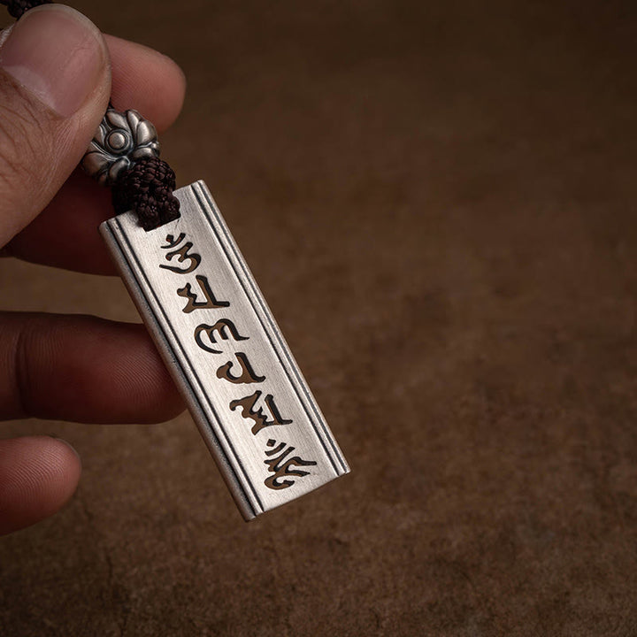 Buddha Stones 999 Sterling Silber Om Mani Padme Hum Halskette mit Lotus-Weisheitsgravur - image 2