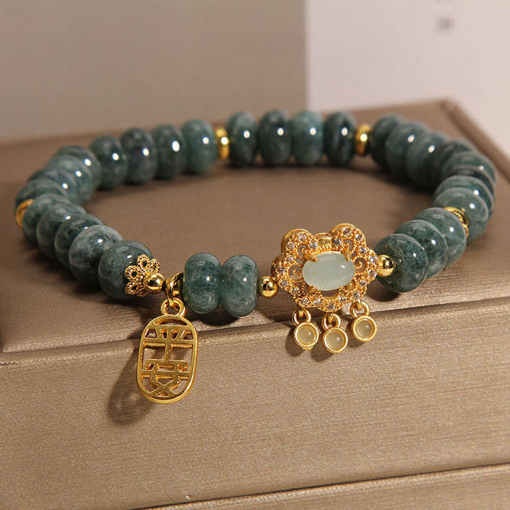 Armband mit Buddha Stonesn, natürlichem Jade-Chinesisch-Schloss-Charm, Frieden, Glück, Fülle