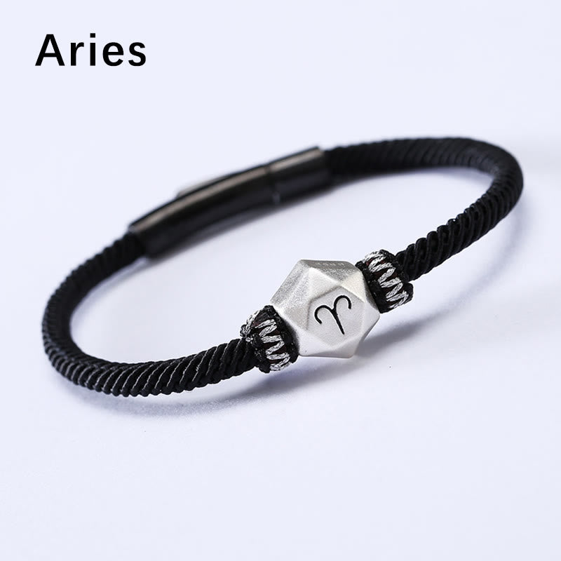 Buddha Stones 999 Sterling Silber 12 Sternbilder des Tierkreises Schutz Handgefertigtes Schnurarmband - Widder - 19 CM - image 2